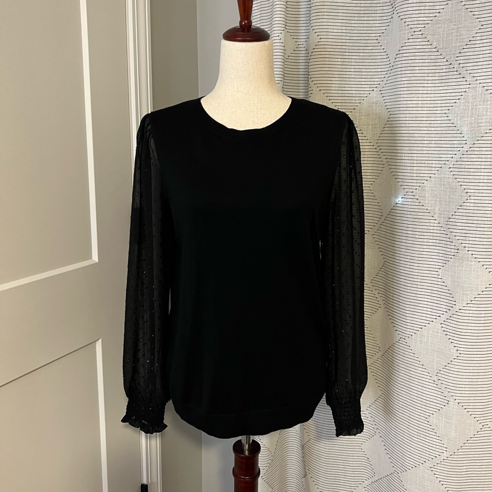 LOFT Black Sweater -  sheer sleeves - Size M